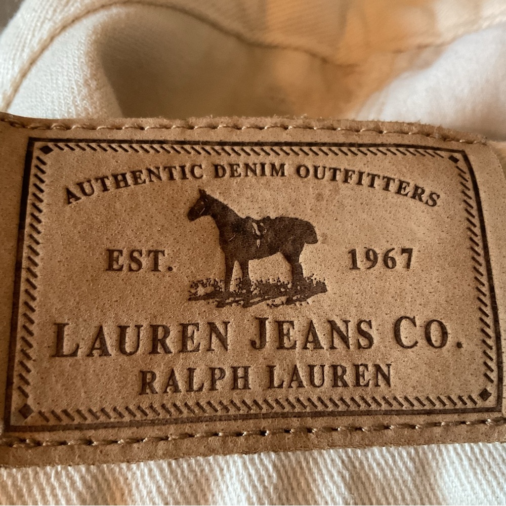 Ralph Lauren Tan Leather Jeans w beaded embroidery
